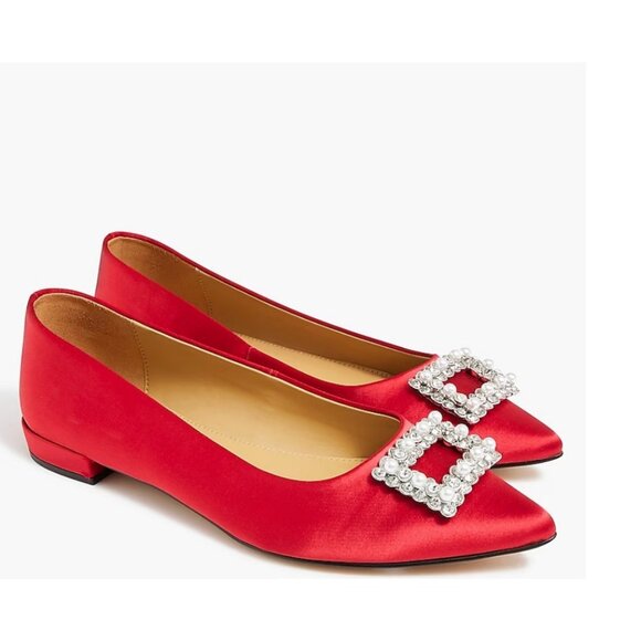 J. Crew Factory Shoes - J.Crew $128 Crystal Embellished Pointed Toe Flats Red Size 9 BU507